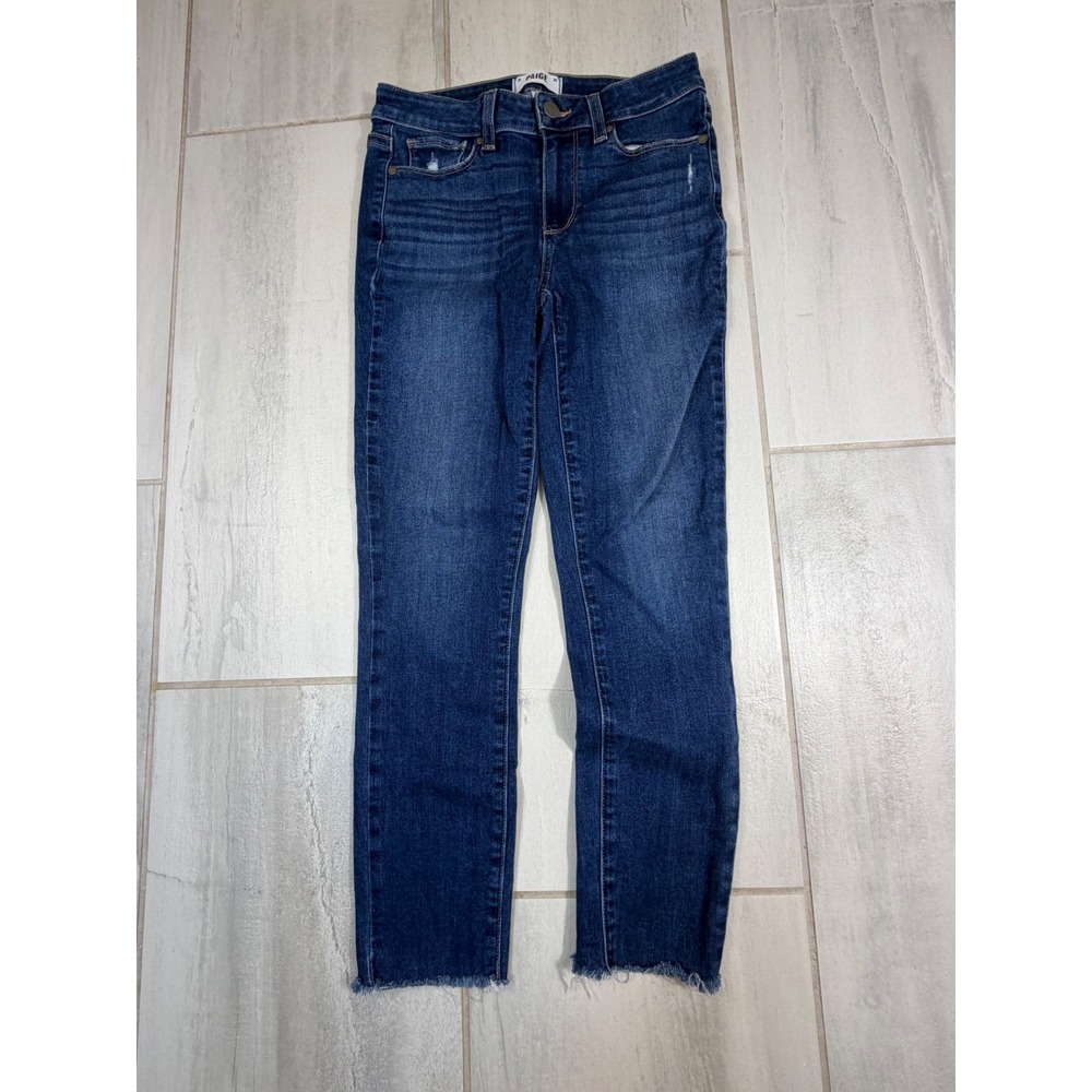 Paige Kylie Crop Jeans Dark Wash Raw Hem Slim Fit Denim Size 27